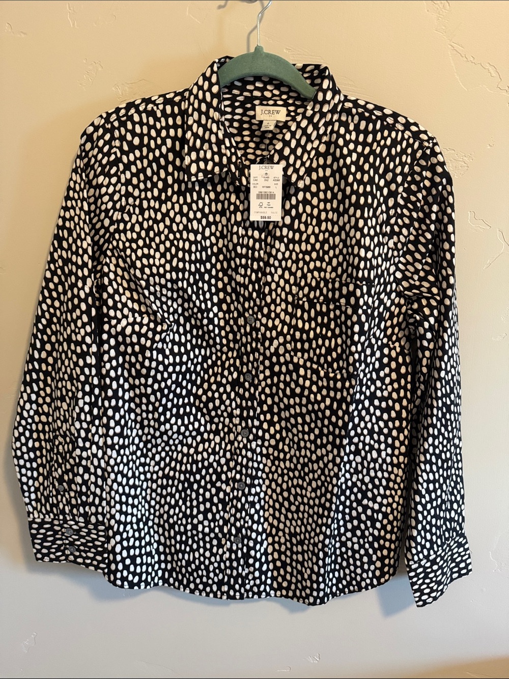 J.Crew button-down shirt in black and cream with brown accents